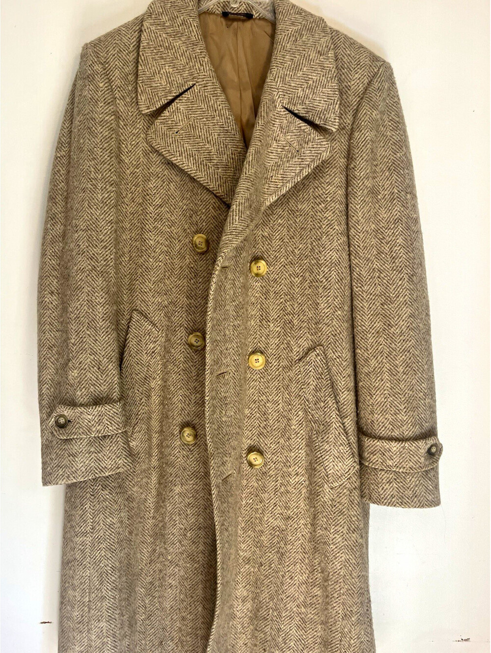 Vintage Fashions by Taglioretti Cream Herringbone Wool Coat Size Large / Tag 42